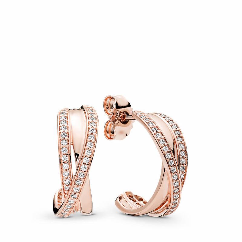 Pandora Rose™ Entwined Hoop Earrings Ireland - Pandora Rose/Cubic Zirconia - 521849DJV